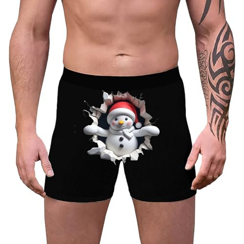 Weihnachtsunterwäsche für Herren, 3D-Druck, atmungsaktiv bequem, mittlere Leibhöhe, mit Taille, Boyshort-Unterwäsche-Funktionen Shorts Unterhosen Herren Lockere Boxershorts Jungen