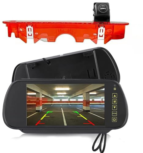 Mit 7 Zoll Rückspiegel Monitor,Auto Dritte Dach top Mount Bremse Lampe Kamera Bremse Licht Rückansicht Backup-Kamera für Renault Kangoo II 2007-2021/Mercedes Citan Tourer W415 Micro Camper 2012-2021