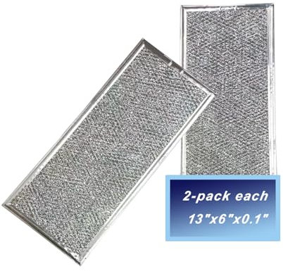 MADHUT Microwave grease filter 13x6 replacement WB06X10596 W10208631A aluminum mesh microwave vent filter perfect for Whirlpool Samsung LG ge microwave filter replacement 2-Pack