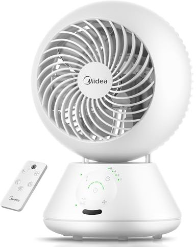 MIDEA Ventilador de Mesa Silencioso de 5 Velocidades con Control Remoto - Ventilador Pequeño con Oscilación 120º + 105º - Ventiladores con Temporizador - Flujo de Aire Potente hasta 15 m
