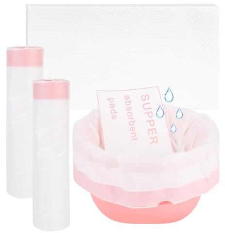 XCRPRT Toiletteneinlagen mit saugfähigen Pads, Vorteilspackung, 40 Stück, super saugfähige Einweg-Kommodus-Einlagen und Pads für Erwachsenen-Toilettenstühle (40 Beutel + 40 Pads)