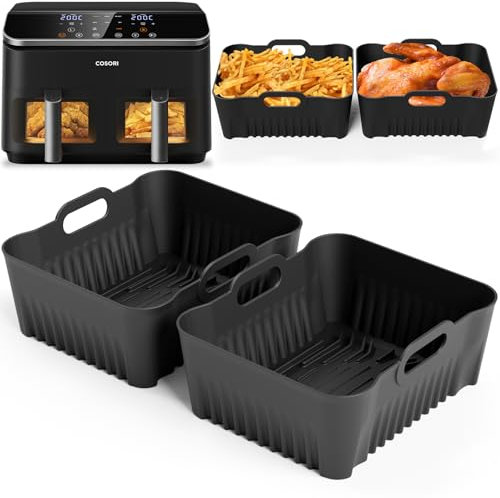 Air Fryer Silicone Liner for Cosori Dual Air Fryer, 8.5L, 2PCS Air Fryer Liners Reusable Airfryer Silicone Liners for Cosori 8.5L, Large Dual Silicone Air Fryer Accessories