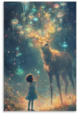 Elch-Hirsch Leinwandbild Tiere Leinwand Deko Wanddeko Bild Deko Für Wohnzimmer Wasserdicht HochwerTiger Kunstdruck Für Schlafzimmer, Heimdekoration Tiere