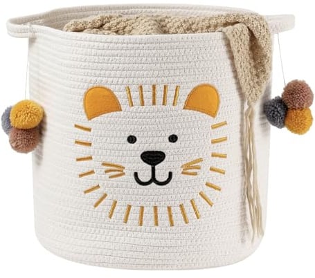 Großer Wäschekorb Kinderzimmer, Aufbewahrungskorb Spielzeugkorb Löwe aus Baumwolle, Spielzeug Aufbewahrung für Kinder, Organizer Hundespielzeug oder Kleidung, Baby Korb, Wickeltisch Körbe für Decken