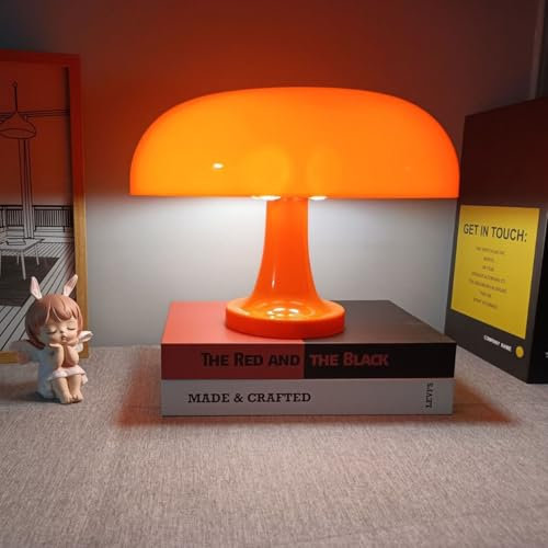 Pilz Tischlampe Orange LED Mushroom Lampe Tischleuchte Nachttischlampe mit Kabel 3000K/4000K/6000K Pilz Lampe Nachtlicht Deko Modern Schreibtischlampe für Wohnzimmer Schlafzimmer Hotel, mit 4*E14 Bulb