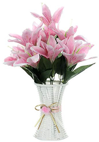 Cocoarm 10-Cabezas Flores de Lirio, Ramo Flores Artificiales Realistas Rosa 42cm para Decoración de Bodas, Hogar, Jardín, Oficina con Material de Tela de Seda