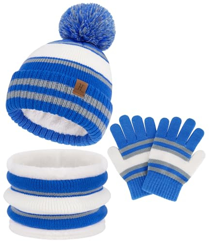 Bequemer Laden Invernale Cappello Bambino Scaldacollo Guanti Termici 2-7 | Termico Beanie Berretto Bambino con Pon Pon Caldo Scaldacollo Guanti Touch Screen per 2-7 Anni Bambina Bambini Regalo Natale