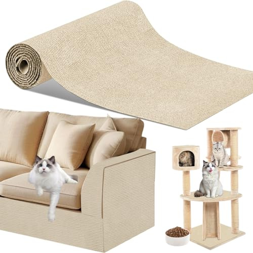 2 Stück Katze Kratzmatte Selbstklebend, 200cmx40cm Kratzmatte für Katzen, Kratzschutz Sofa Katze für Sofa, Trimmbare DIY Kratzbrett Wand Möbel Sofa (Khaki)