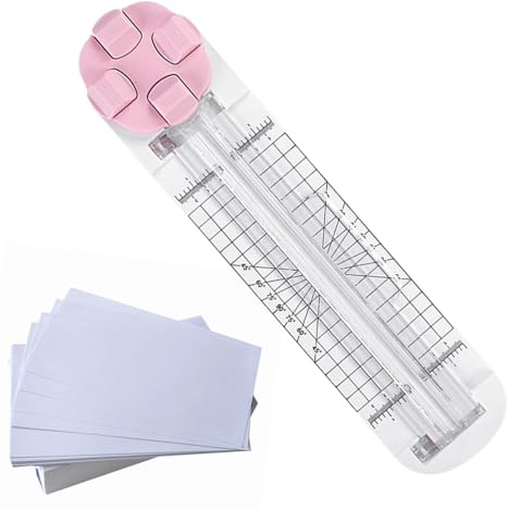 Papierschneider Mit Schieber - 4-in-1 Multifunktioneller Papierschneider | Mit 4 Klingentypen, Postkarten Schneider, Für Bastelpapier, Karton, Gutschein, Etikett, Foto, Postkarte