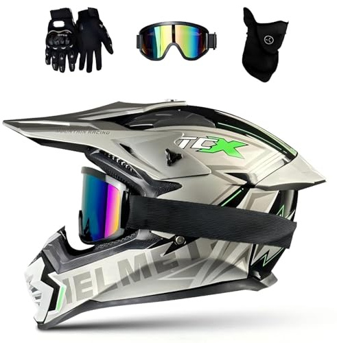 DriveNova Casco Integrale Motocross, Casco da Cross Omologato con Occhiali Guanti e Mascherine per Adulti E Bambini, Casco da downhill integrale MTB Include 3 Misure (B)