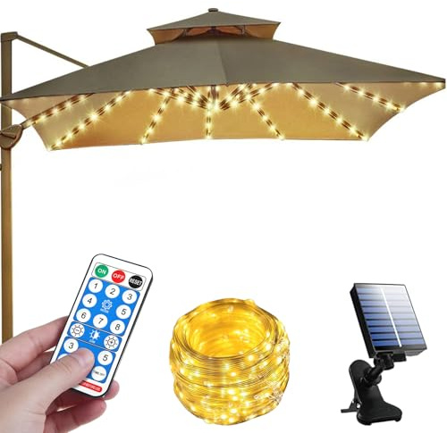 GAOUTO Solar Parasol Fairy Lights, 104 LEDs, Solar Parasol Lighting with Remote Control, 8 Modes, Umbrella Fairy Lights, Waterproof Garden Lights for Camping Tents, Umbrella Decoration