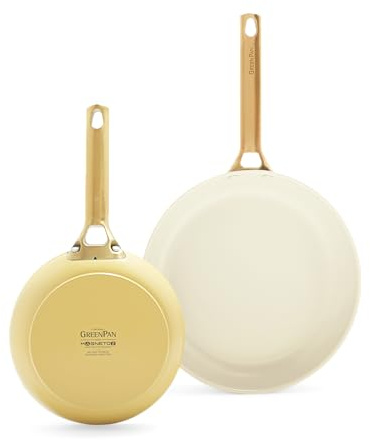 GreenPan Reserve Hartanodisierte gesunde keramische Antihaft-Bratpfannen-Set mit 20 und 26 cm Durchmesser, Goldgriff, PFAS-frei, Induktion, spülmaschinenfest, backofenfest, Muttertagsgeschenk,Gelb