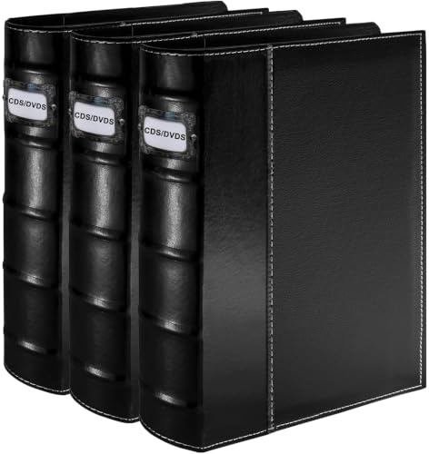 Salajory PU Leather CD/DVD Storage Binder with Zipper - 3 Pack | Holds 168 Discs + 84 Booklet Pockets + 168 Tag Slots, for Blu-ray/Music CDs/Audio Disks, Portable Organizer