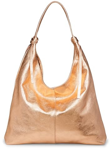 Caspar Lässige Leder Schultertasche große Damen Handtasche sportlich elegante Echtleder Shopper - PREMIUM LINE - Modell No.817 - Made in Italy, Farbe:roségold metallic