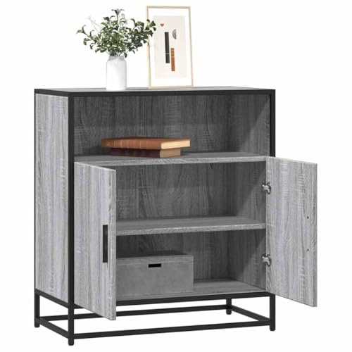 XHNIFBN Sideboard Grau Sonoma 68x35x76 cm Metallgestell Modernes Holzwerkstoff Industrial Design Stauraumkommode für Wohnzimmer Schlafzimmer Flur Büro Küche
