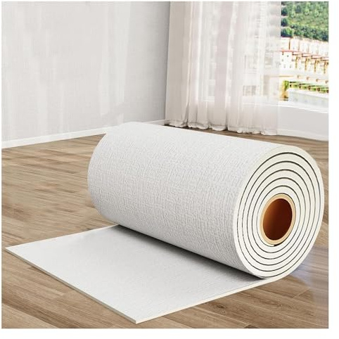 IEOWY Panneaux muraux Autocollants de 9 mm d'épaisseur, Papier Peint Isolant Thermique, revêtement IXPE Autocollant pour Murs irréguliers/abîmés, décoration intérieure (Blanc 50 cm x 60 m)