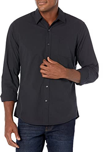 Amazon Essentials Men's Slim-Fit Long-Sleeve Poplin Shirt, Black, XL
