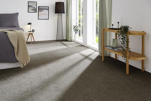 andiamo Teppichboden Izmir für Wohnzimmer und Kinderzimmer - Teppichboden Meterware zum Verlegen - Teppichbelag mit hoher Trittschalldämmung - weicher Teppichboden 400 x 450 cm Braun-Grau