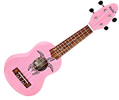 Ortega Guitars Petit Ukulélé Sopranino - Série Keiki K1 - Gravure tortue de mer - rose (K1-PNK)