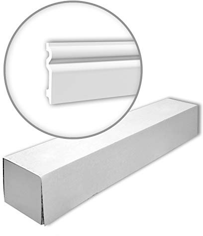 Profhome Sockelleisten 153109-box 200 cm x 1,6 cm x 9,8 cm aus Polyurethan Hartschaum klassisch abgerundet mit Kabelkanal vorgrundiert 10 Leisten / 20 m