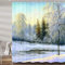 JAWO Rustikaler Winterlandschaft Duschvorhang für Badezimmer, Ölgemälde, Schneewald, Fluss, Weihnachten, Beruf, Polyestergewebe, Badzubehör, Vorhänge, Dekor mit 12 Haken, 183 x 183 cm