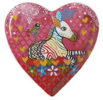 Maxwell & Williams - Petite Assiette en Porcelaine en Forme de Cœur, Motifs et Dessins de Zèbre et Oiseaux, Collection Love Hearts by Donna Sharam, 15.5 cm - Multicolores