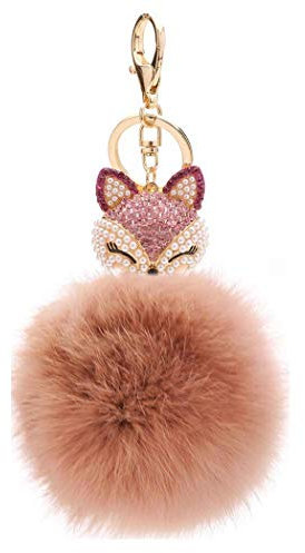 Schlüsselanhänger Süß Plüsch Ball Taschenanhänger Strass Fuchs Weich bommel Keychain Elegant Plüsch-Kugel Auto-Anhänger Pompom Glitzer Schlüsselring Handtaschenanhänger (# 11)