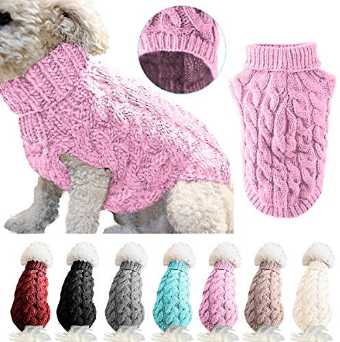 Petyoung Hundepullover Weste Warmer Mantel Haustier weiche Strickwolle Winter Pullover gestrickt Häkeln Mantel Kleidung für kleine mittlere Hunde (M, Rosa)