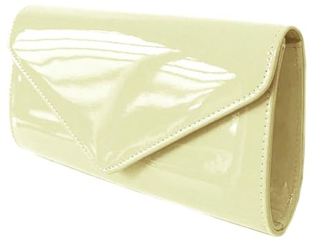 Leah Ward Women's Flap Patent Clutch Bags Wedding Party Handbags 439E (Cream 2570)