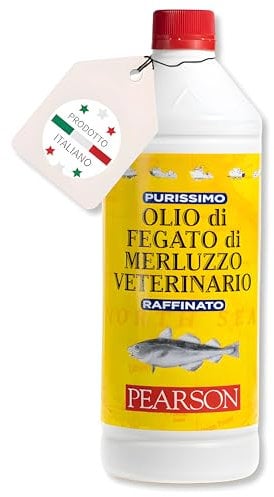 Pearson Purissimo Olio di Fegato Di Merluzzo Veterinario per Cani, Gatti, Cavalli e altri animali. Pelo lucido e Sano, Fonte di Vitamine e Omega3. (1000 ML)