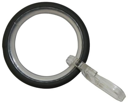 Gardinia 36150 Gardinenringe Elba, 10 Stück, Inkl. Gleiteinlage und Faltenlegehaken, Ø 29/38 mm, Breite 3,5 mm, Metall, Steingrau