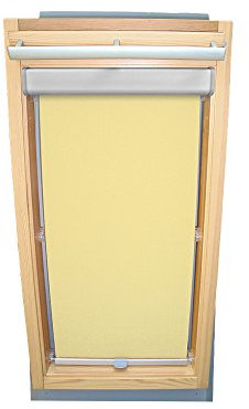 Rollo für VELUX Dachfenster Abdunkelungsrollo Komfort Premium für TYP GGL/GPL/GGU/GPU - MK08 - Farbe hellgelb-creme - mit BLENDE und Haltekrallen - KLICK Montage