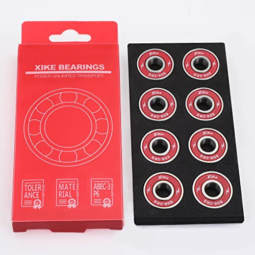 XiKe 608-2RS 8x22x7mm Kugellager für Inline-Skates｜Rot｜Chromstahl｜Doppelte Gummidichtung｜608RS Miniatur Kugellager, 8er-Pack.