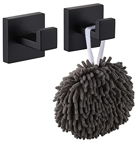 KOKOSIRI B1010BK-P2 Badetuchhaken, Wandhalterung, quadratisch, Kleiderhaken, Badezimmer, Küche, Garage, strapazierfähig, Wandmontage, SUS 304 Edelstahl, mattschwarz, B1010BK-P2