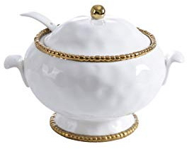 Pampa Bay Porcelain Soup Tureen and Ladle (White and Gold)