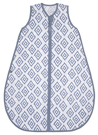 emma & noah Premium Baby Schlafsack Sommer, Bequem & Atmungsaktiv, 100% Bio-Baumwolle, Oeko-TEX Zertifiziert, Flauschig Weich, Bewegungsfreiheit, 0.5 TOG (Rauten Blau, 90 cm)