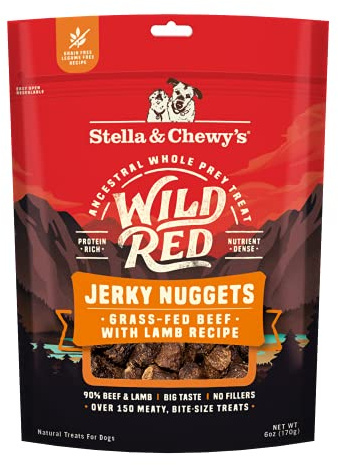 Stella & Chewy's Wild Red Jerky Nuggets - 90% Protein-Rich Beef & Lamb Dog Treats - Grain-Free Training Rewards for All Breeds - Made in USA - 6 oz Bag