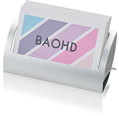 Supporto per biglietti da visita da scrivania, supporto per biglietti da visita in alluminio moderno in metallo, organizer per carte di nome desktop (argento)