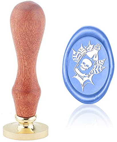 CRASPIRE Schädel Wachssiegel Stempel Halloween Siegelwachs Stempel Flasche Oval Retro Vintage Messing Siegelkopf Holzgriff Abnehmbar für Hochzeit Einladungen Umschläge Party Wrap