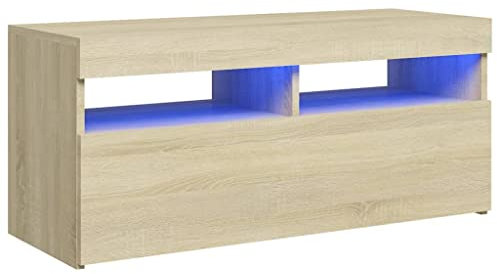 vidaXL Sonoma Oak TV Cabinet with Adjustable RGB LED Lights, Media Console Suitable for Living Room, Bedroom, Modern Style Engineered Wood Television Stand, Organized Storage