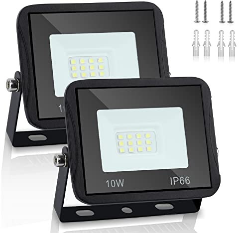 Lospitch 2x10W LED Strahler Außen, SMD Flutlicht Leuchtmittel, IP66 Fluter, Warmweiß Scheinwerfer, 900LM Superhell Außenleuchte