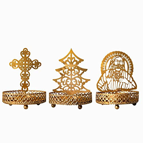 WC_Shadow Religiöse Kerzenständer für Weihnachten & Heimdekoration Katholischer Alter für Zuhause Teelichtständer Kreuz für Kerzen Kreuzständer für Geschenk Kerzenständer (3er Pack)