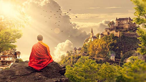 Fabulous Poster Plakat Buddhistischer Mönch beim Zazen Face Castle Aufgehende Sonne
