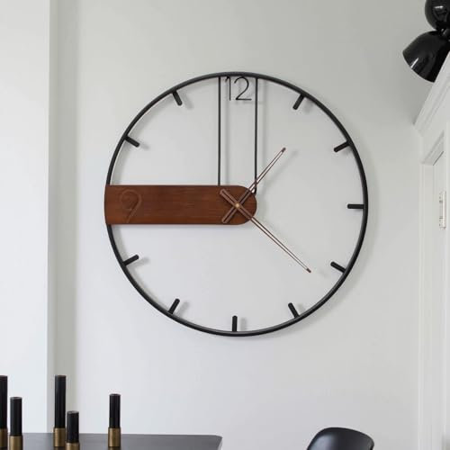 Yumyolk Wanduhr groß Wanduhr ohne tickgeräusche modern Holz schwarz braun 53 cm Vintage Retro Wohnzimmer landhausstil