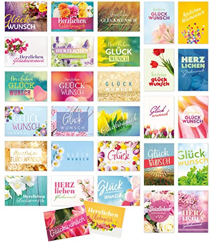 Einladungskarten Manufaktur Hamburg 30 Glückwunschkarten Herzlichen Glückwunsch im Set mit Umschlag mit modernen Blumen Foto Motiven zum Geburtstag, Geschenk, Hochzeit, Einweihung