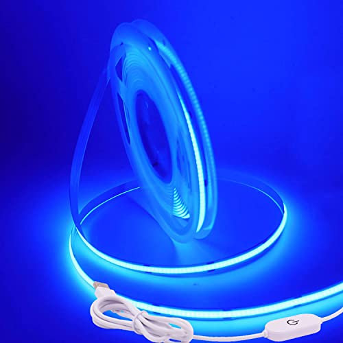 Wisada COB LED Streifen 1m, DC 5V 320 LEDs/m Dimmbar Flexibler LED Lichtband, Innenbereich Nicht Wasserdichte Blau COB LED Band Lichterketten mit Löten Sie Weiß Touch Dimmer für Schrankbeleuchtung