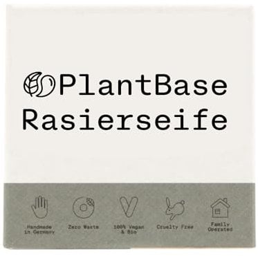 PlantBase Bio Rasierseife 100g, Rasierseife für Herren und Damen mit Sheabutter, Kokosöl, Olivenöl und ätherischen Ölen, für eine sanfte Rasur ohne Hautirritationen, starker Schaum