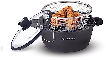 Müller Kitchen - Cacerola (Aluminio fundido a presión, Recubrimiento antiadherente) (26cm + Cesta de Freír)
