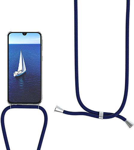 Custodia Collana per Cellulare Compatibile con Honor View 10 Lite/Honor 8X - Cover Silicone TPU Protettiva Trasparente - Custodia indossabile per Collo - Case a Tracolla con Cordina, Blu