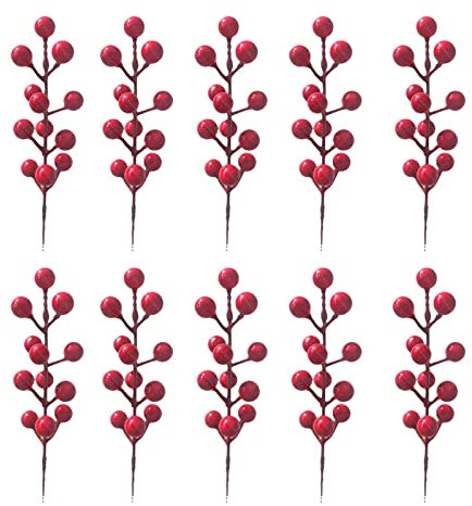 Luojuny Houx Faux Berry Multi-fourchettes Décoratif Facile À Entretenir Salon Table Simulation Rouge Berry Ornement pour Balcon 10 PCS